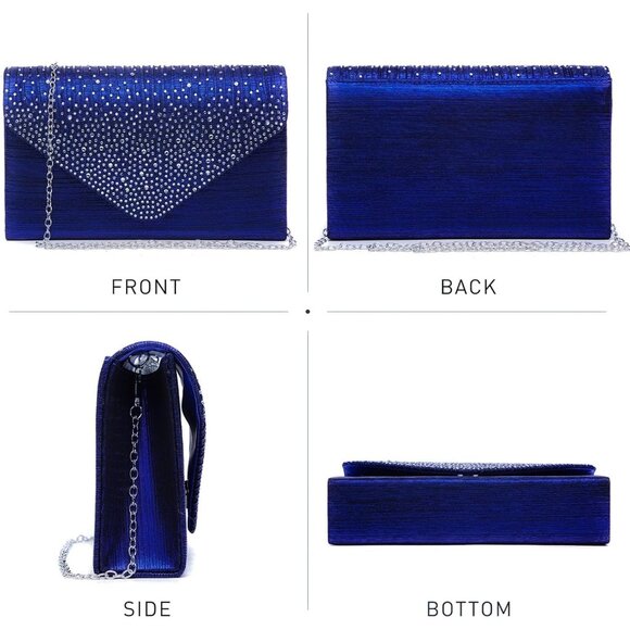 ⚡Women's Magnetic Closure Chain Strap Crossbody Envelope Blue Clutch Handbag - Picture 3 of 6